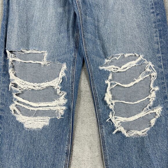 American Eagle Outfitters Baggy Jeans Womens 6 Long Strigid Ripped Blue Straight - Picture 4 of 16